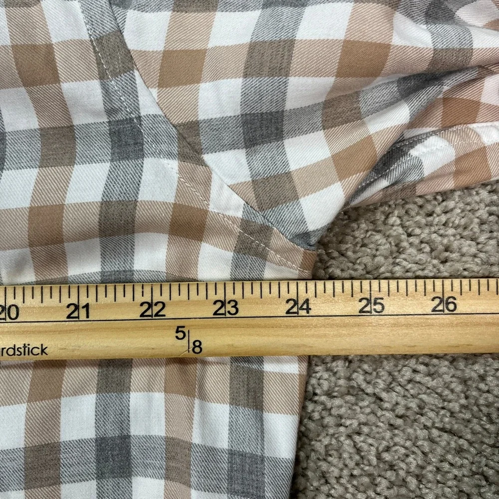 Banana Republic Button Down Shirt Men Large Tan Gray Gingham‎ Flannel Slim Fit